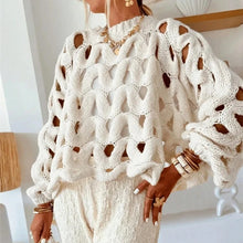 Load image into Gallery viewer, Sexy Hollow Out Long Sleeved Knitted Sweater Summer Beach O-neck Crochet Pullover Casual Solid Color Women's Loose Top Blouses