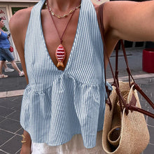 Load image into Gallery viewer, Bohemian Plaid Babydoll Tank Tops Coquette Tie-up Halter Neck Sleeveless Vest Summer Backless Crop Tops Women Holiday Streetwear