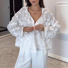 Load image into Gallery viewer, Heavy Industry Embroidery Lapel Long Sleeved Shirt for Summer Sun Protection, New Embroidery Loose Top Cardigan