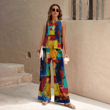 Load image into Gallery viewer, Harajuku Colorful Floral Pattern Print 2 Piece Womens Elegant O Neck Pullover And Straight Leg Pants Set Spring Summer Beach Set
