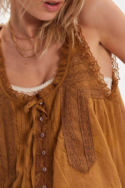 Women's Boho Vintage 2 Piece Pants Outfit Summer Casual Sleeveless Tie Front Lace Trim Tank Tops Drawstring Pants Sets