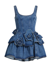Load image into Gallery viewer, Chic Summer 3d Floral Denim Mini Dress Vintage A Line Halter High Street  Jean Vesidos 2025 New Lady Partyy2k Fashion Clothing