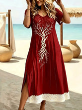 Load image into Gallery viewer, Elegant Summer Plus Size V-Neck Butterfly Print Dress - Split Hem Short Sleeve Women's Fashion