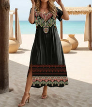 Load image into Gallery viewer, Ethnic Bohemian Floral Print Casual Vacation Short-Sleeved Large-Size Dress