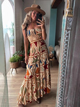 Load image into Gallery viewer, Fashion Printed Layered Curling Edge Patchwork Dresses Chic Full Sleeve Pleated U Neck Gown New Lady Vacation Highstreet Vestido