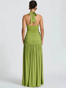 Mozision Elegant Backless Sexy Maxi Dress Set Women Halter Bodysuit And Maxi Skirt Matching Set Female Ruched Split Dress Sets