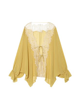 Load image into Gallery viewer, Women Lace Patchwork Lantern Long Sleeve Shirt Top Tie-up Loose Sheer Blouse Elegant Irregular High Street Fashion Lady