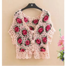 Load image into Gallery viewer, Three-Dimensional Flower Openwork Crocheted Sweater Cardigan Women&#39;s Spring And Autumn New Heavy Industry Joker Sweater 3XL Coat