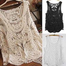 Load image into Gallery viewer, Women's Sleeveless Lace Tank Top Sexy Embroidery Hollow-out Floral Crochet Shirt Crochet T-Shirts For Women Lace Tee Shirt