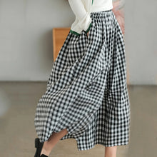 Load image into Gallery viewer, Summer New Culotte Pants High Waist Pleated Slanted Pocket A-Shaped Wide Leg Covering Span Checkered Printing Trousers