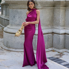 Load image into Gallery viewer, Elegant Satin Ribbons Halter Party Dress Women&#39;s Sexy Backless Off Shoulder Sleeveless Robes 2025 Summer New Lady Evening Gowns