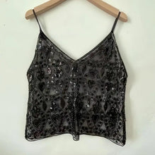 Load image into Gallery viewer, Puloru Trendy Sequins Beads Flower Pattern Vests Women&#39;s Sleeveless Open Back V Neck Camisoles See-Through Chic Summer Camis
