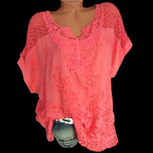 Load image into Gallery viewer, Large Size Loose Short-Sleeved Lace Women Blouses Cotton Blouses 2024 Summer V-neck White Shirt Tops Sexy Fashion Women Shirt