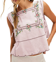 Load image into Gallery viewer, Embroidery Flower Tank Tops for Women Y2K Sleeveless Square Neck Button Front Free Tie Up Cropped Vest Summer Chic Streetwear