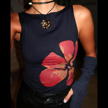 Load image into Gallery viewer, Combhasaki Women&#39;s Y2K Vintage Crop Tank Tops Slim Fitted Aesthetic Flower Print Boat Neck Sleeveless Party Club Summer Camis