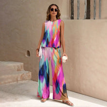 Load image into Gallery viewer, Harajuku Colorful Floral Pattern Print 2 Piece Womens Elegant O Neck Pullover And Straight Leg Pants Set Spring Summer Beach Set