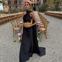 Load image into Gallery viewer, Elegant Satin Ribbons Halter Party Dress Women&#39;s Sexy Backless Off Shoulder Sleeveless Robes 2025 Summer New Lady Evening Gowns