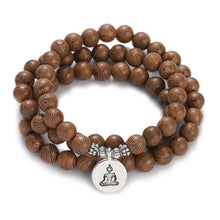 Load image into Gallery viewer, Multilayer Wood Beads Buddha Lotus OM Bracelet Tibetan Buddhist Mala Charm Rosary Bracelet Yoga Wooden For Women Men Jewelry