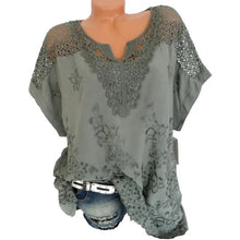 Load image into Gallery viewer, Large Size Loose Short-Sleeved Lace Women Blouses Cotton Blouses 2024 Summer V-neck White Shirt Tops Sexy Fashion Women Shirt