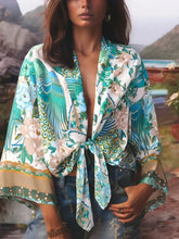 Load image into Gallery viewer, Happie Queens Peacock Short Robe Kimono Swimsuits Women Fashion Floral Batwing Sleeves Rayon Bohemian Bikini Cover Ups Beachwear