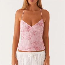 Load image into Gallery viewer, Shiny Sequins V Neck Cropped Vest Women Sexy Lace Up Backless Summer Holiday Halter Tops 2025 Chic Lady Sparkle Sling T-shirt