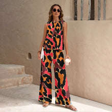 Load image into Gallery viewer, Harajuku Colorful Floral Pattern Print 2 Piece Womens Elegant O Neck Pullover And Straight Leg Pants Set Spring Summer Beach Set