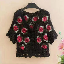 Load image into Gallery viewer, Three-Dimensional Flower Openwork Crocheted Sweater Cardigan Women&#39;s Spring And Autumn New Heavy Industry Joker Sweater 3XL Coat