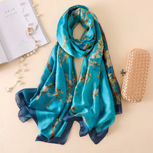 Load image into Gallery viewer, Green Peacock Feather Hijab Summer Beach Pareo Silk Scarf Women Luxury Bandana Soft Long Foulard Femme Designer Bufandas Mujer