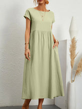 Load image into Gallery viewer, Women Vintage Solid Dress Summer Elegant O Neck Short Sleeve Cotton Linen Dresses Female Casual Loose Sundress Long Dress