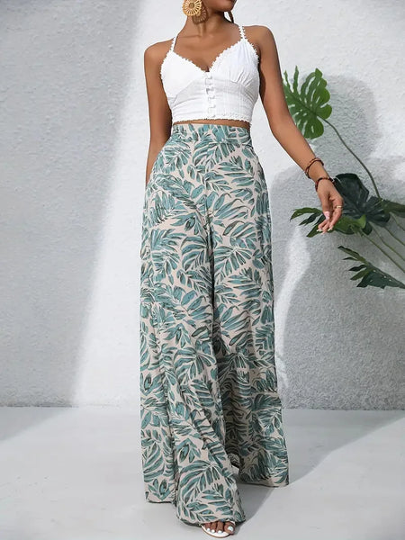 Qx Pants Painted Basic Mid-rise Loose Chiffon Pants Cropped Pants Korean Popular Clothes New Style Printed Casual Pants