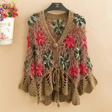 Load image into Gallery viewer, Three-Dimensional Flower Openwork Crocheted Sweater Cardigan Women&#39;s Spring And Autumn New Heavy Industry Joker Sweater 3XL Coat