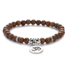 Load image into Gallery viewer, New Classic Natural Wood Beads Bracelets For Women Meditation Prayer Sliver Om Pendant Bracelet Men Wooden Yoga Jewelry