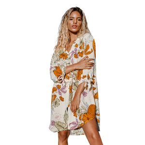 Floral Buttoned Bikini Shirt Cover Up For Woman Loose Holiday Chiffon Beach Tunic Dress 2023 Summer Midi Dress Beachwear