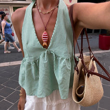 Load image into Gallery viewer, Bohemian Plaid Babydoll Tank Tops Coquette Tie-up Halter Neck Sleeveless Vest Summer Backless Crop Tops Women Holiday Streetwear