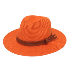 Load image into Gallery viewer, Summer Straw Sun Hat Panama Hats Grass Knitted Gift Hat Breathable Leisure Jazz Hat European American Style Straw Hat Beach Caps