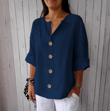 Load image into Gallery viewer, Summer Loose Shirt Women's V-Neck Button Top Casual Shirts Solid Fashion Elegant Office Women Clothing Blouse