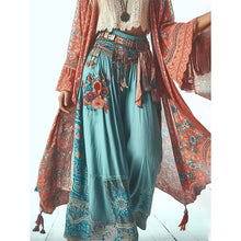 Load image into Gallery viewer, Women Harajuku Thin Casual Pants Fashion Ethnic Style Floral Print Wide Leg Pants Loose Elastic Waist Ankle Length Trousers