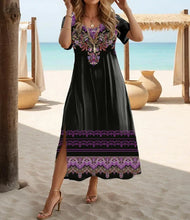 Load image into Gallery viewer, Ethnic Bohemian Floral Print Casual Vacation Short-Sleeved Large-Size Dress