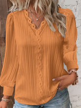 Load image into Gallery viewer, Elegant Summer Hollow Lace Patchwork Women Shirt Chic Blouse V Neck Long Sleeve Shirt Plain Lace Casual Basic Regular Tops