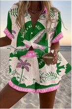 Load image into Gallery viewer, Fashion Print Beach Holiday 2-Piece Set Women Summer Short Sleeve Shirt Top + Wide Legs Short Women's Oversized Two-Piece Outfit