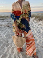 Load image into Gallery viewer, Fashion Print Beach Holiday 2-Piece Set Women Spring Summer Long Sleeve Shirt Top + Wide Legs Women's Oversized Two-Piece Outfit