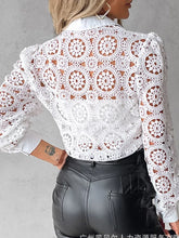Load image into Gallery viewer, Lace Blouses For Women Elegant Office White Shirt Long Sleeve Button Turn-down Collar Sexy Hollow Tops Fashion Women's Clothing