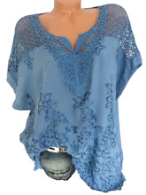 Load image into Gallery viewer, Large Size Loose Short-Sleeved Lace Women Blouses Cotton Blouses 2024 Summer V-neck White Shirt Tops Sexy Fashion Women Shirt