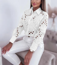 Load image into Gallery viewer, Women's Blouses Hollowed Out Long Sleeved Shirt Casual Solid Button Up With Lapel And Open Front Camisas Femininas
