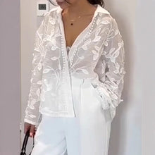 Load image into Gallery viewer, Heavy Industry Embroidery Lapel Long Sleeved Shirt for Summer Sun Protection, New Embroidery Loose Top Cardigan