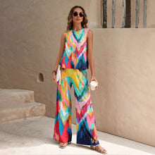 Load image into Gallery viewer, Harajuku Colorful Floral Pattern Print 2 Piece Womens Elegant O Neck Pullover And Straight Leg Pants Set Spring Summer Beach Set