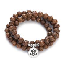 Load image into Gallery viewer, Multilayer Wood Beads Buddha Lotus OM Bracelet Tibetan Buddhist Mala Charm Rosary Bracelet Yoga Wooden For Women Men Jewelry