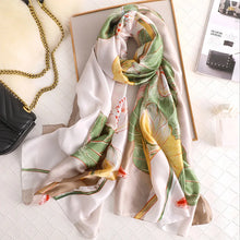 Load image into Gallery viewer, Green Peacock Feather Hijab Summer Beach Pareo Silk Scarf Women Luxury Bandana Soft Long Foulard Femme Designer Bufandas Mujer