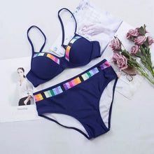 Load image into Gallery viewer, Black And Blue Print high-Waist Bikini Sets Swimsuit Women Sexy Lace Up Two Pieces Swimwear 2023 New Beach Bathing Suits