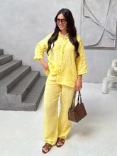 Load image into Gallery viewer, Yellow Casual Ruffles Lace-up Shirts For Women Fashion Loose Long Sleeve V Neck Summer Blouse Lady Lightweight Holiday Tops 2025